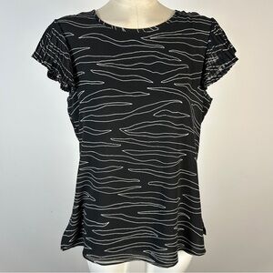 DKNY Zebra Print Flutter Sleeve Blouse Medium Black White ❤️